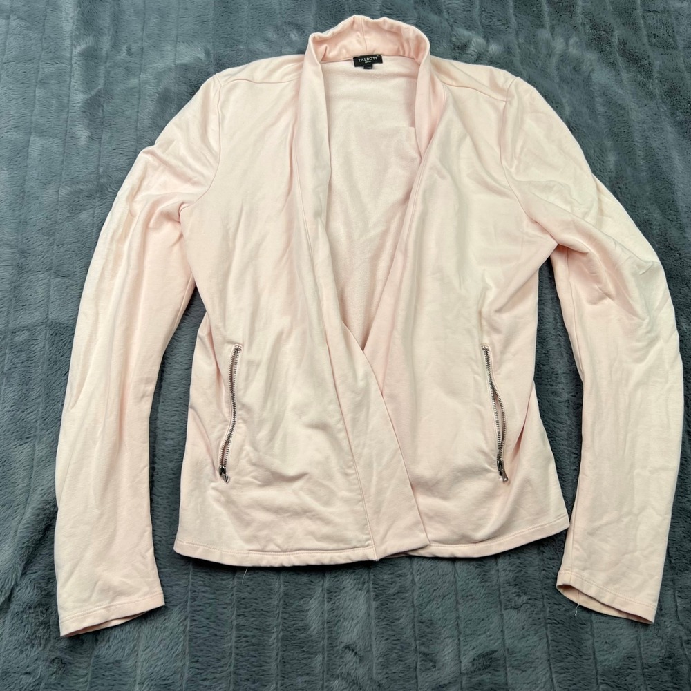 Talbots Petites Light Pink Open Front Cardigan Jacket Zipper Pockets Size MP